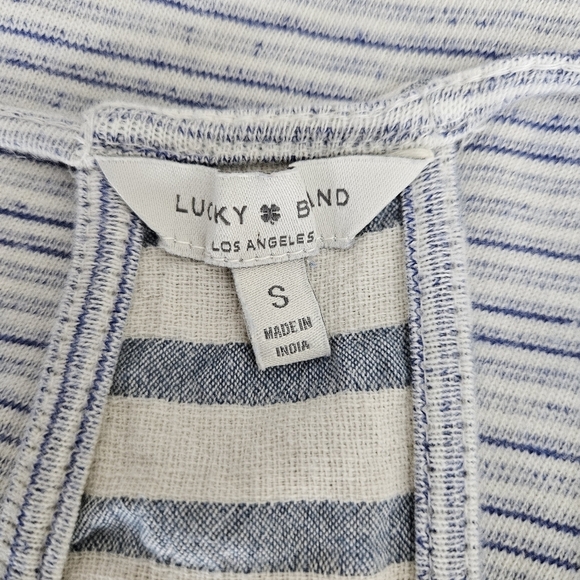 Lucky Brand Tank Top Blue Stripe Boho Embroidered Sleeveless Shirt Small - Picture 5 of 8